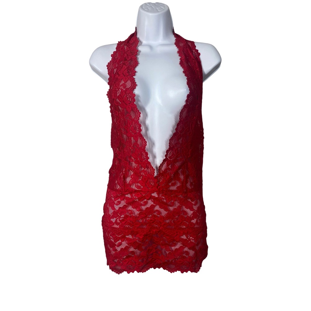 Frederick's of Hollywood Chemise Women M Red New Lace Plunging V-Neck Jessica